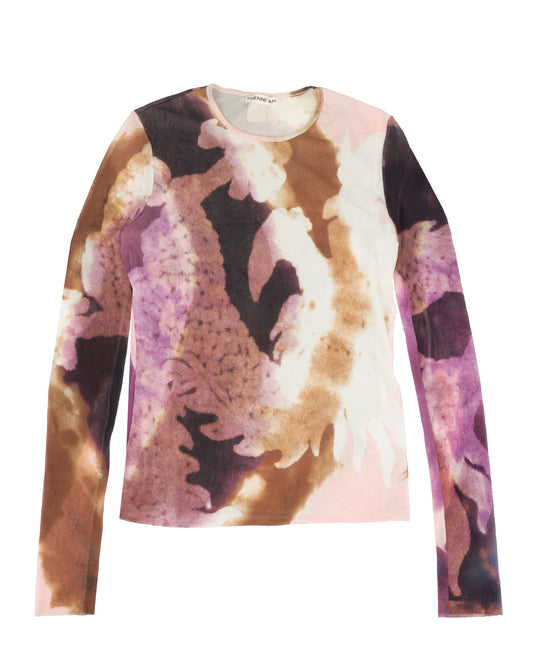 Vivienne Tam Purple Abstract Dragon Print Mesh Top - vothe archive - curated designer vintage
