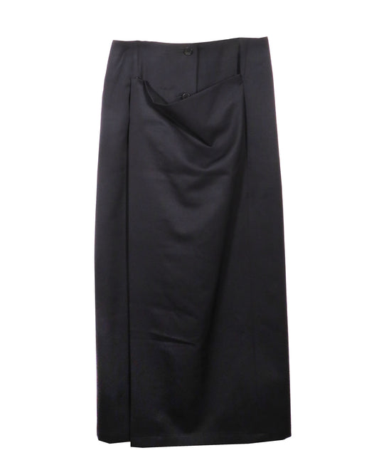 Black skirt on a white background Yohji Yamamoto Black Wool Asymmetric Button Skirt - vothe archive - curated designer vintage

