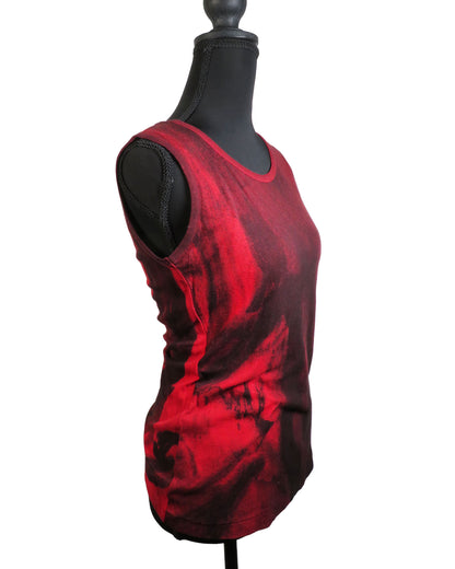 Red tank top on a mannequin against a white background