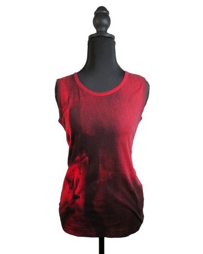 Red tank top on a mannequin against a white background