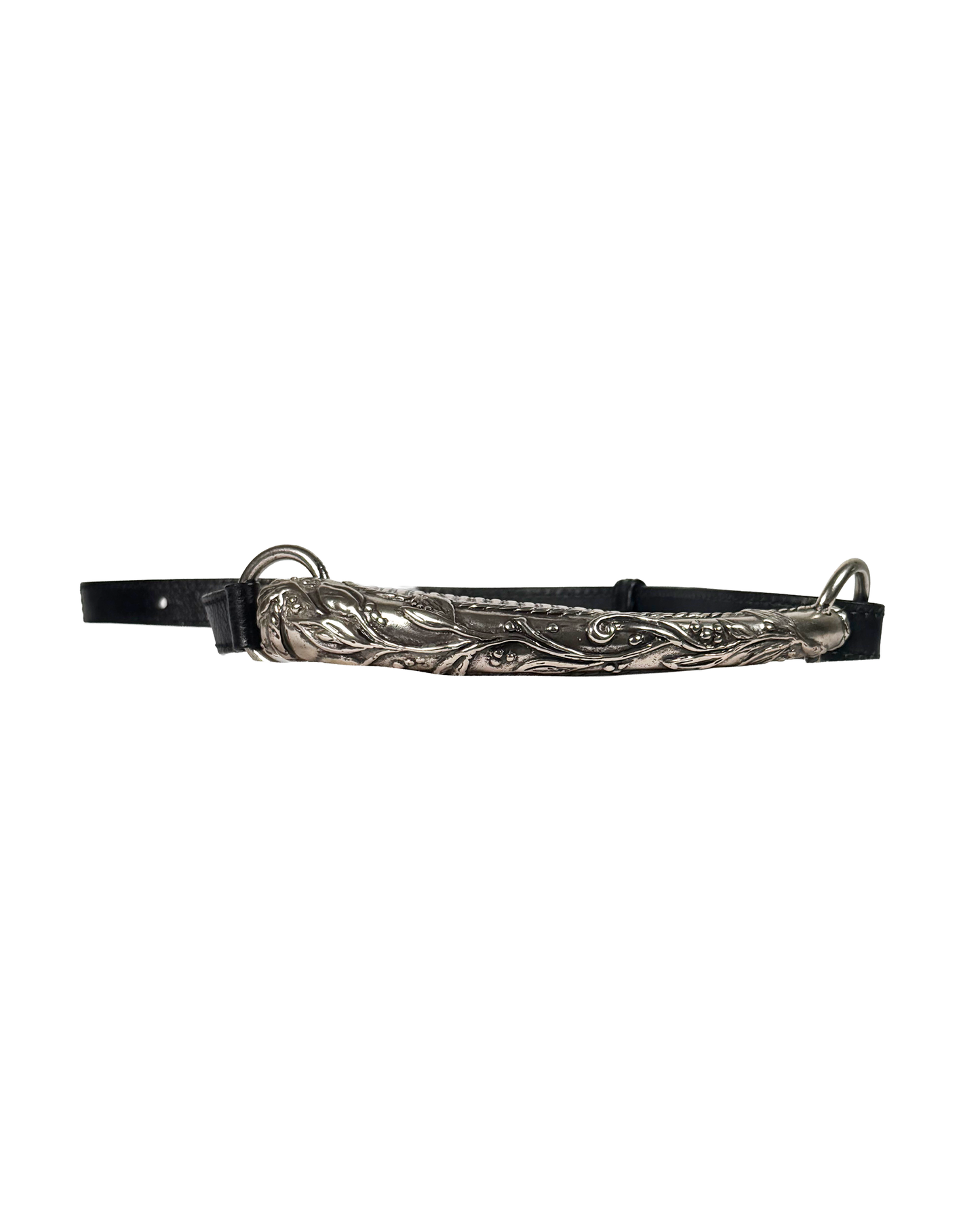 Decorative belt with intricate metalwork on a white background