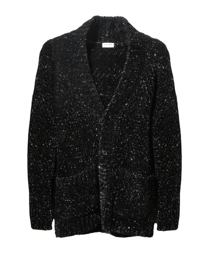 Black textured blazer on a white background. Yves Saint Laurent Black V-neck Cardigan - vothe archive - curated designer vintage 