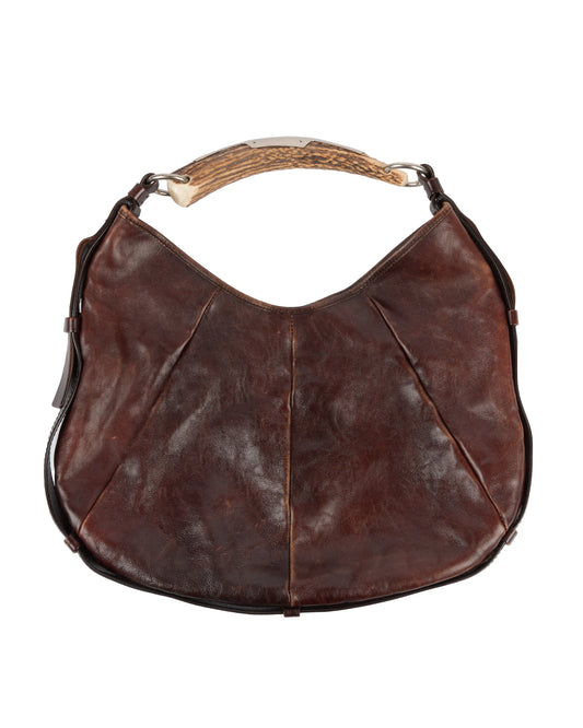 Brown Mombasa Leather Hobo Bag with Horn Handle