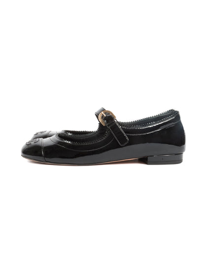 Black Patent Leather Mary Jane Flats - 35.5