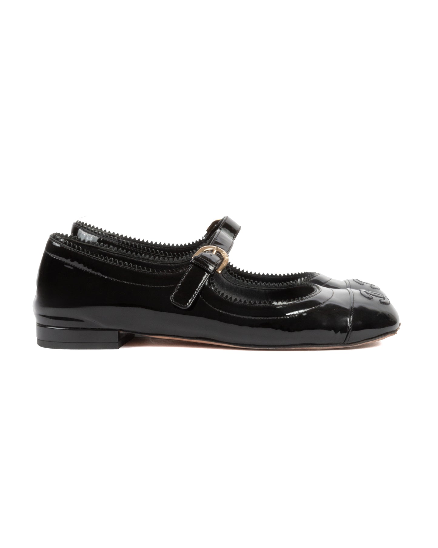 Black Patent Leather Mary Jane Flats - 35.5