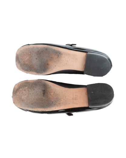 Black Patent Leather Mary Jane Flats - 35.5