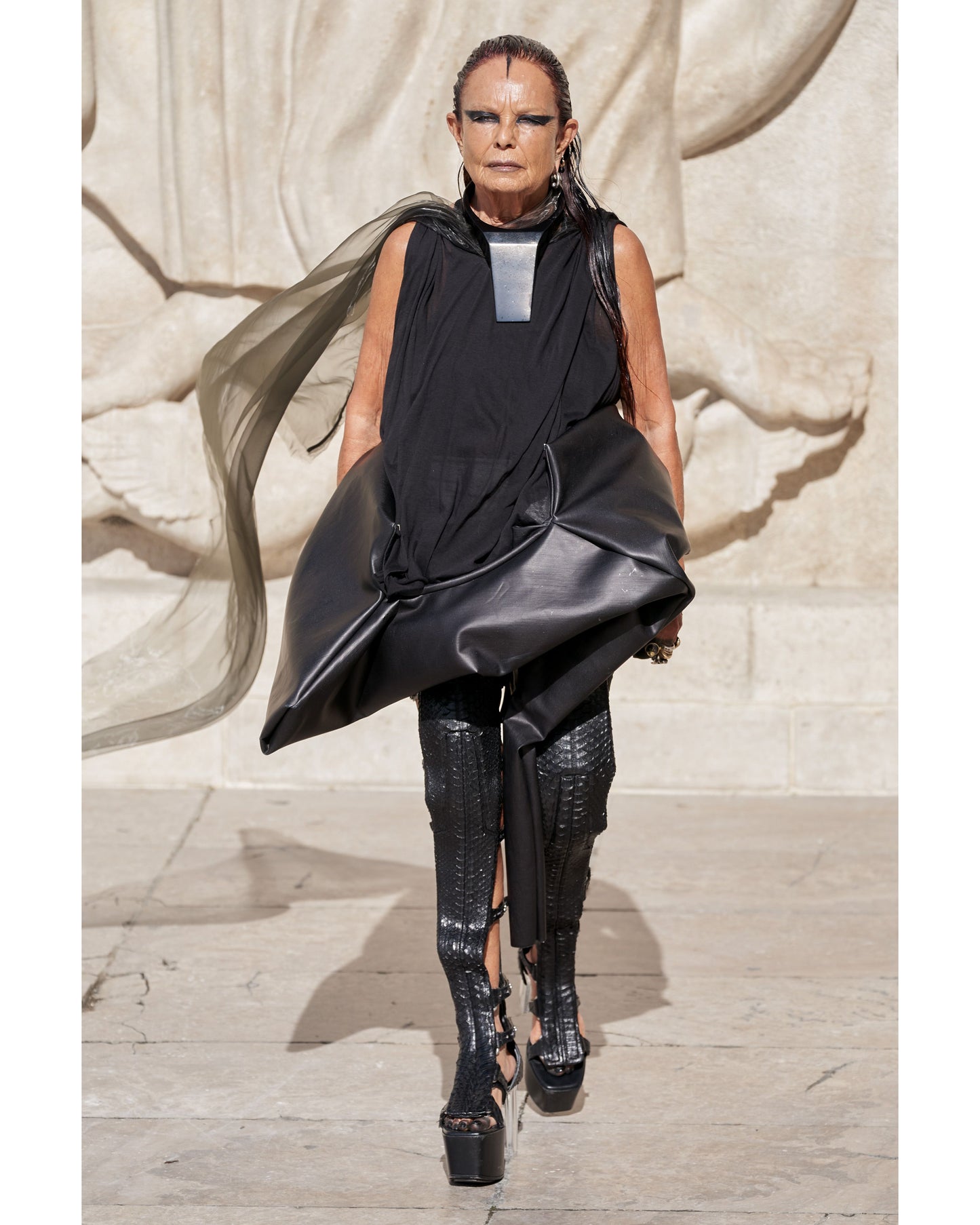 SS2022 Brown Tulle Drape Tunic Top
